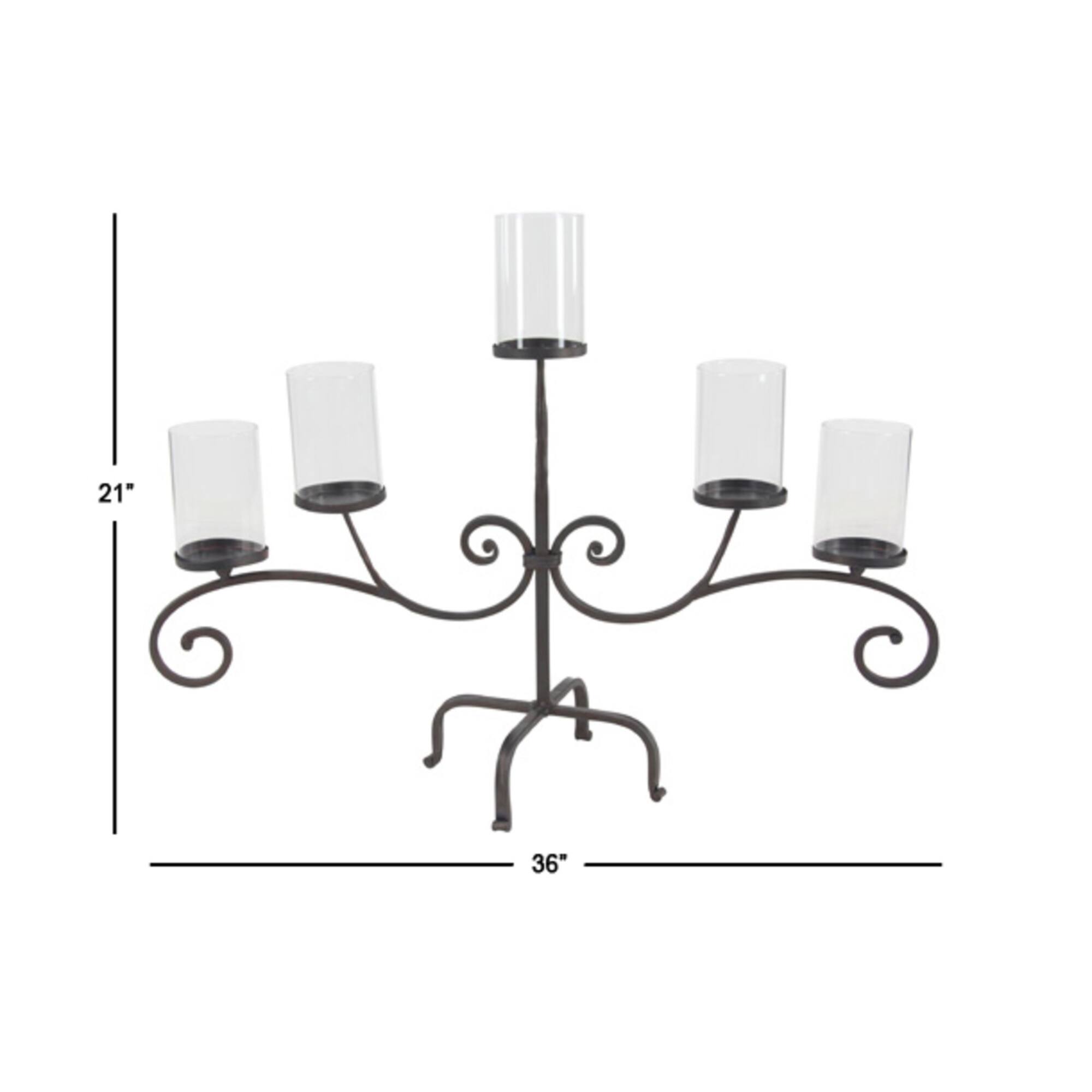 Traditional Black Metal and Glass 5-Light Candelabra, 21" x 36" x 13"